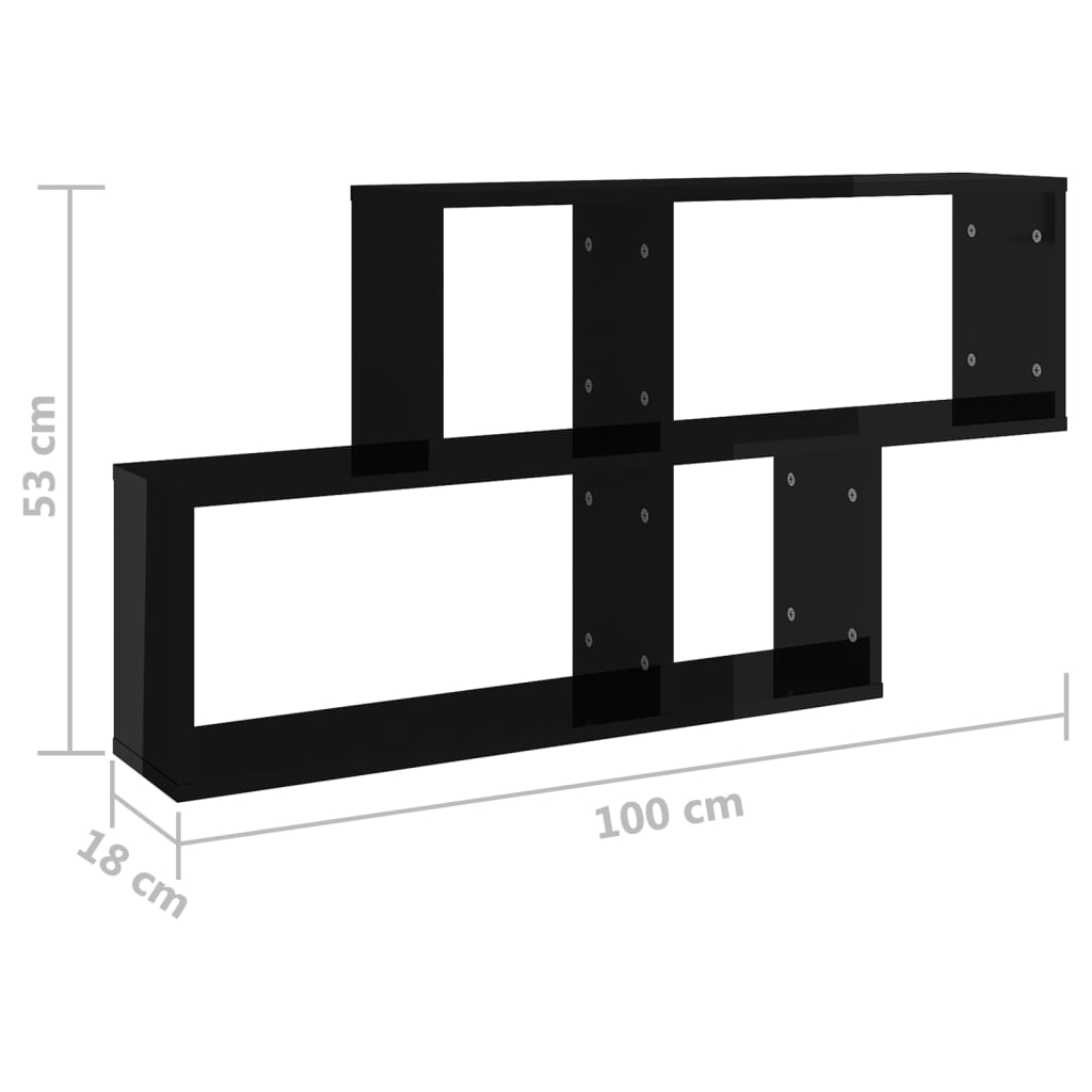 vidaXL Estante de pared madera contrachapada negro brillo 100x18x53 cm