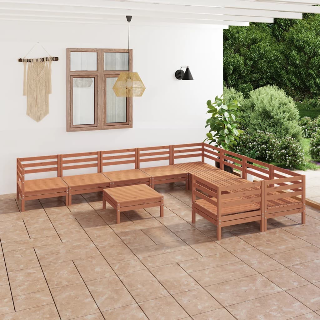vidaXL Juego muebles de jardín 10 pzas madera maciza pino marrón miel