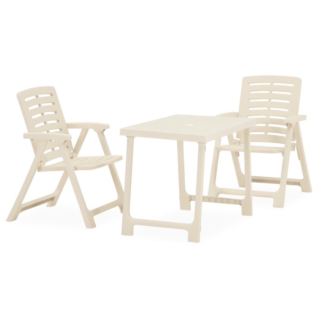vidaXL Mesa y sillas bistró de jardín plegables 3 pzas plástico blanco