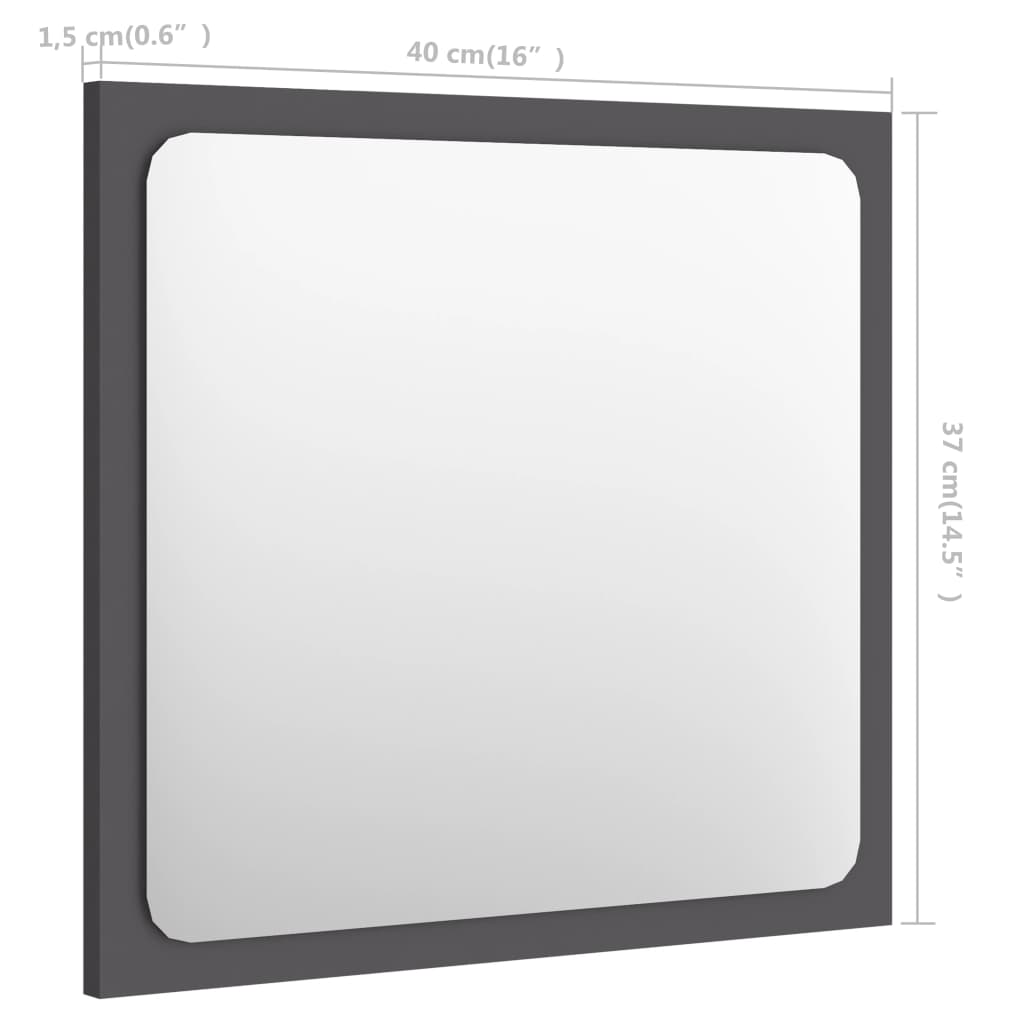 vidaXL Espejo de baño madera contrachapada gris 40x1,5x37 cm