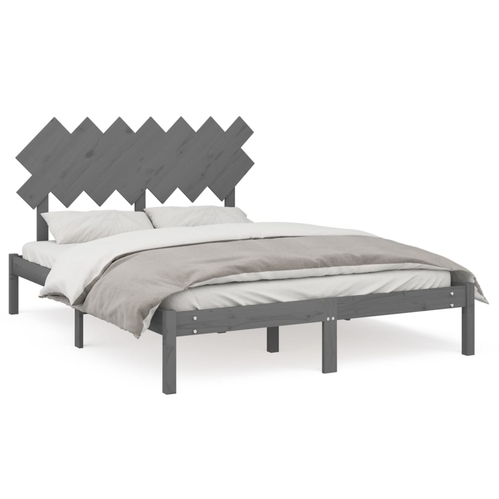 vidaXL Estructura de cama de madera maciza gris 140x190 cm