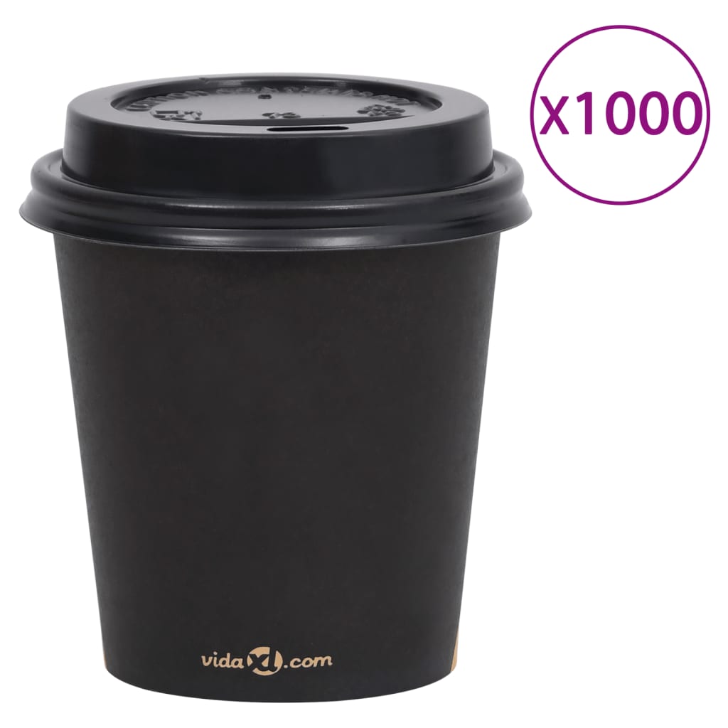 vidaXL Vasos de café con tapa 200 ml 1000 uds negro