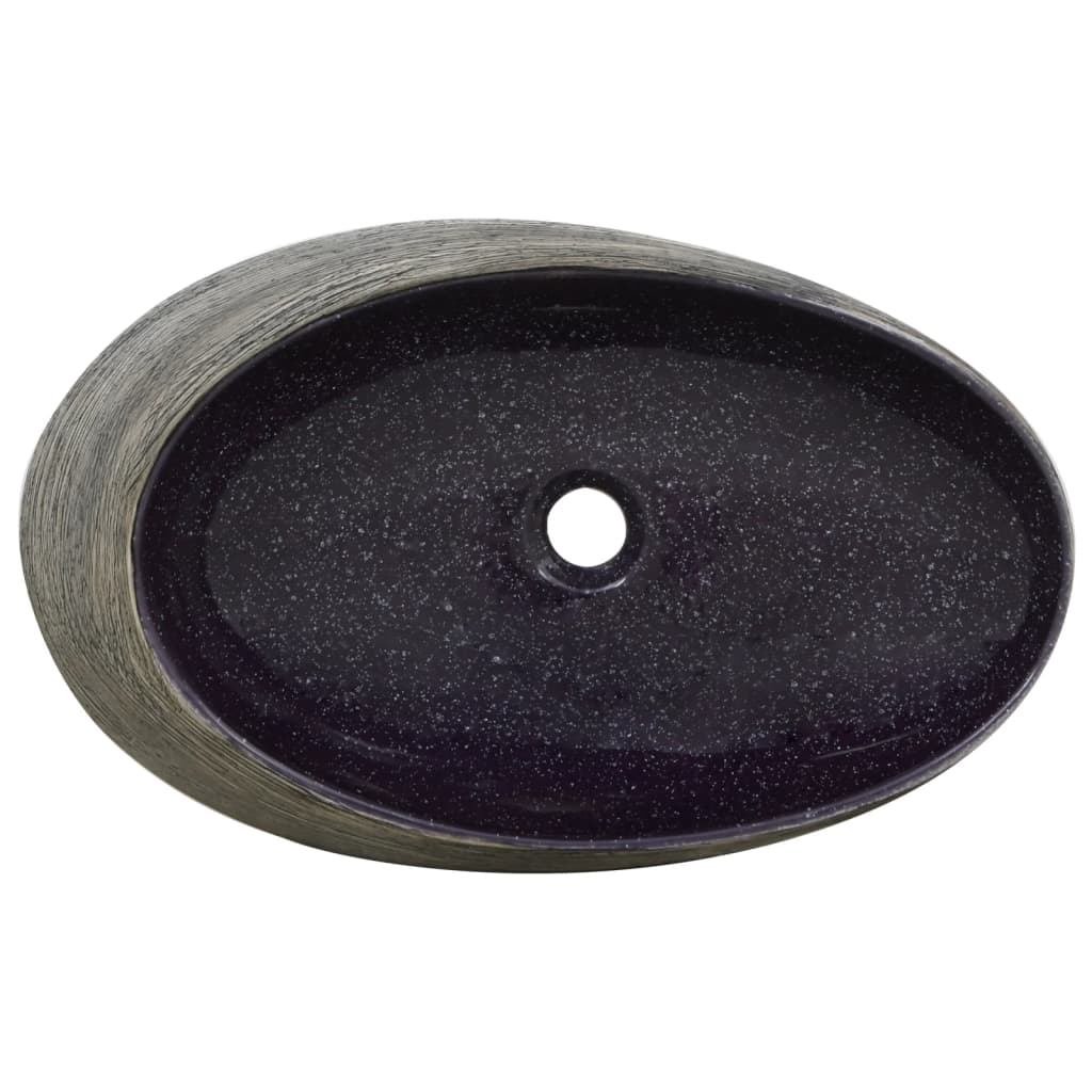 vidaXL Lavabo sobre encimera ovalado cerámica morado gris 59x40x14 cm