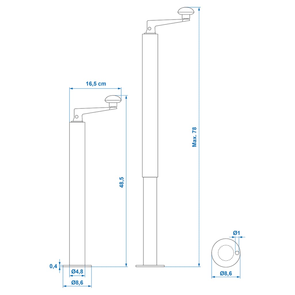 Pie de apoyo regulable para remolque ProPlus 341517 D48 mm 40-65 cm