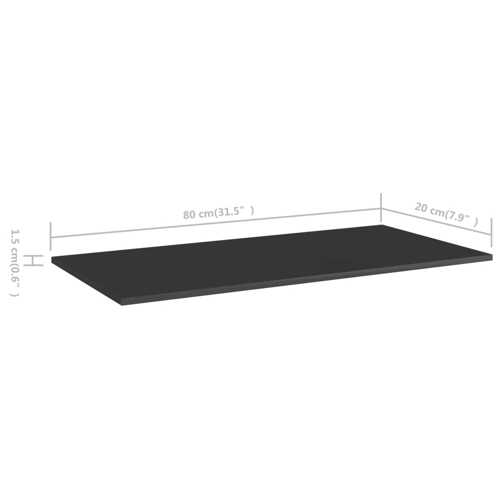 vidaXL Estante estantería 8 uds contrachapada negro brillo 80x20x1,5cm