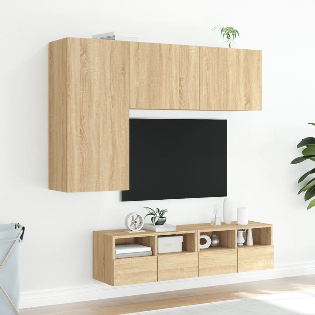 vidaXL Muebles de TV de pared 4 pzas madera de ingeniería roble Sonoma