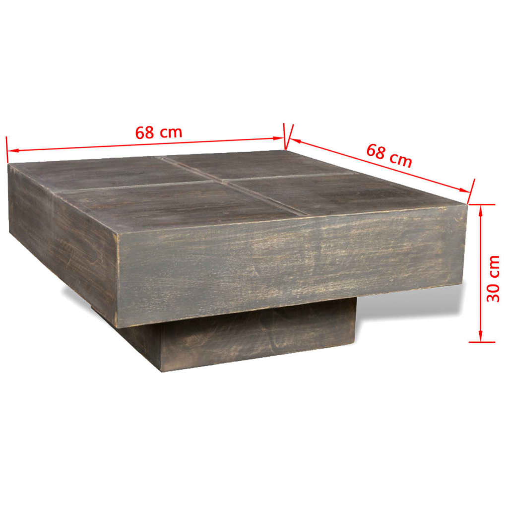 vidaXL Mesa de centro cuadrada de madera maciza de mango marrón