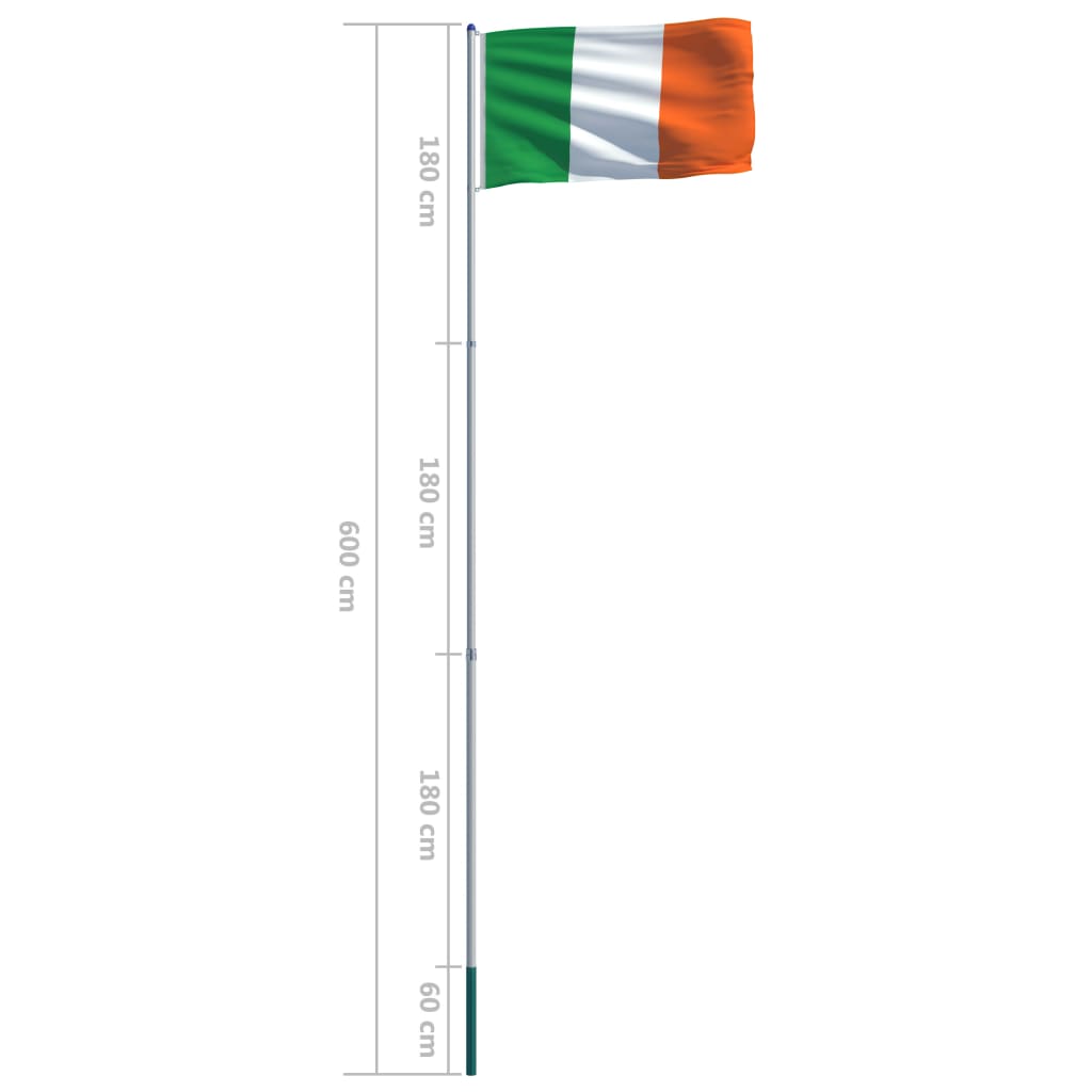 vidaXL Bandera de Irlanda y mástil de aluminio 6 m