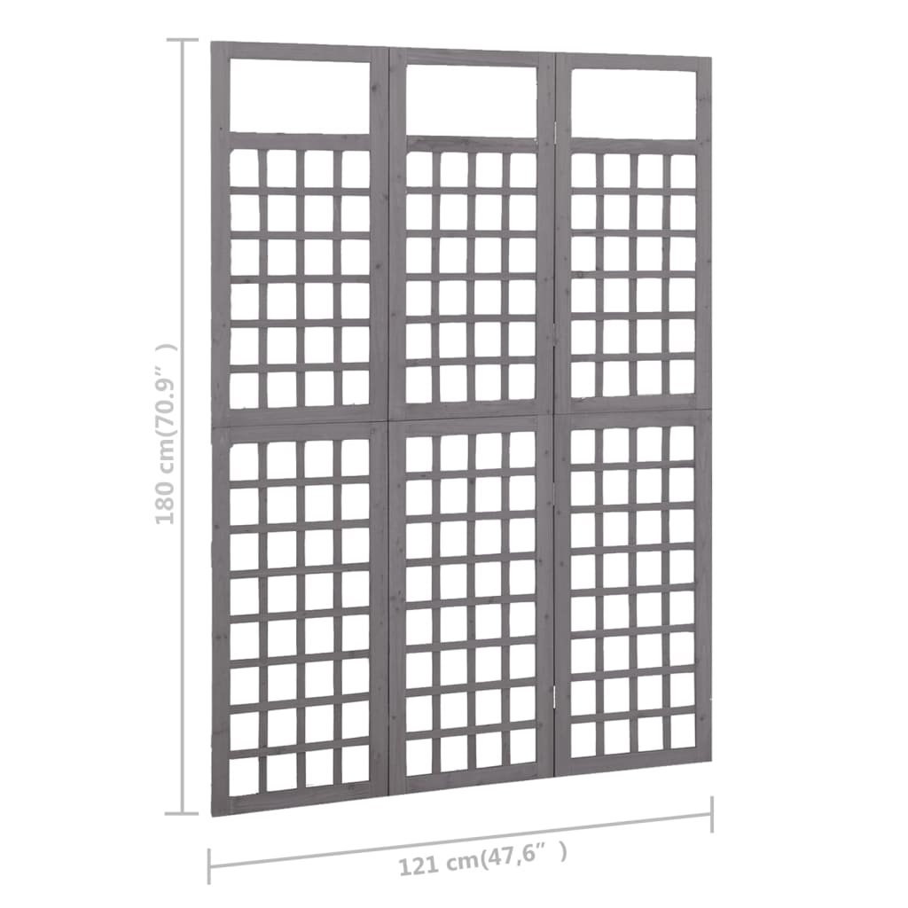 vidaXL Biombo/Enrejado de 3 paneles madera de abeto gris 121x180 cm