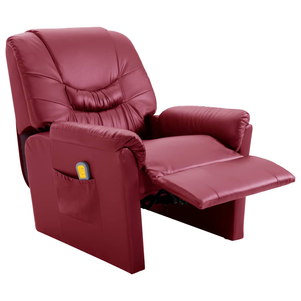 vidaXL Sillón de masaje reclinable cuero sintético rojo tinto
