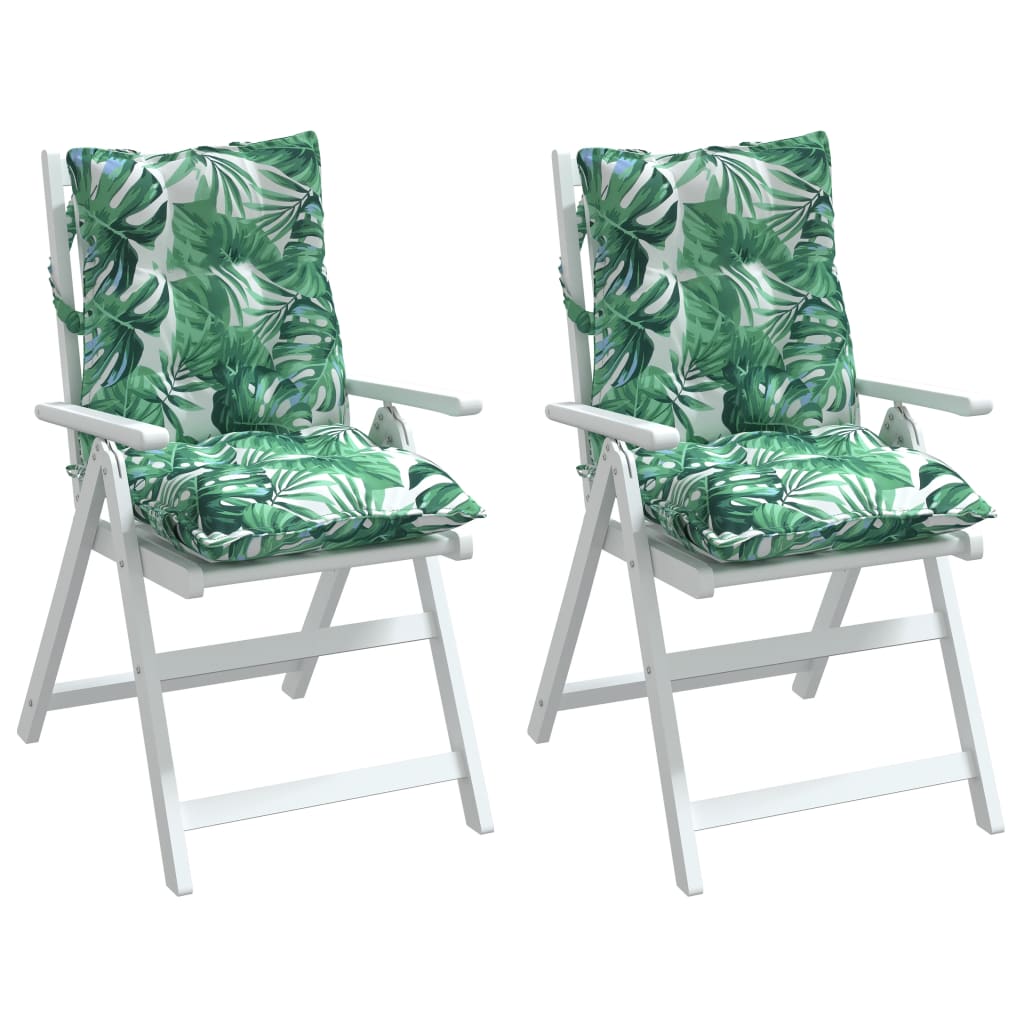 vidaXL Cojines de silla de respaldo bajo 2 uds tela estampado de hojas
