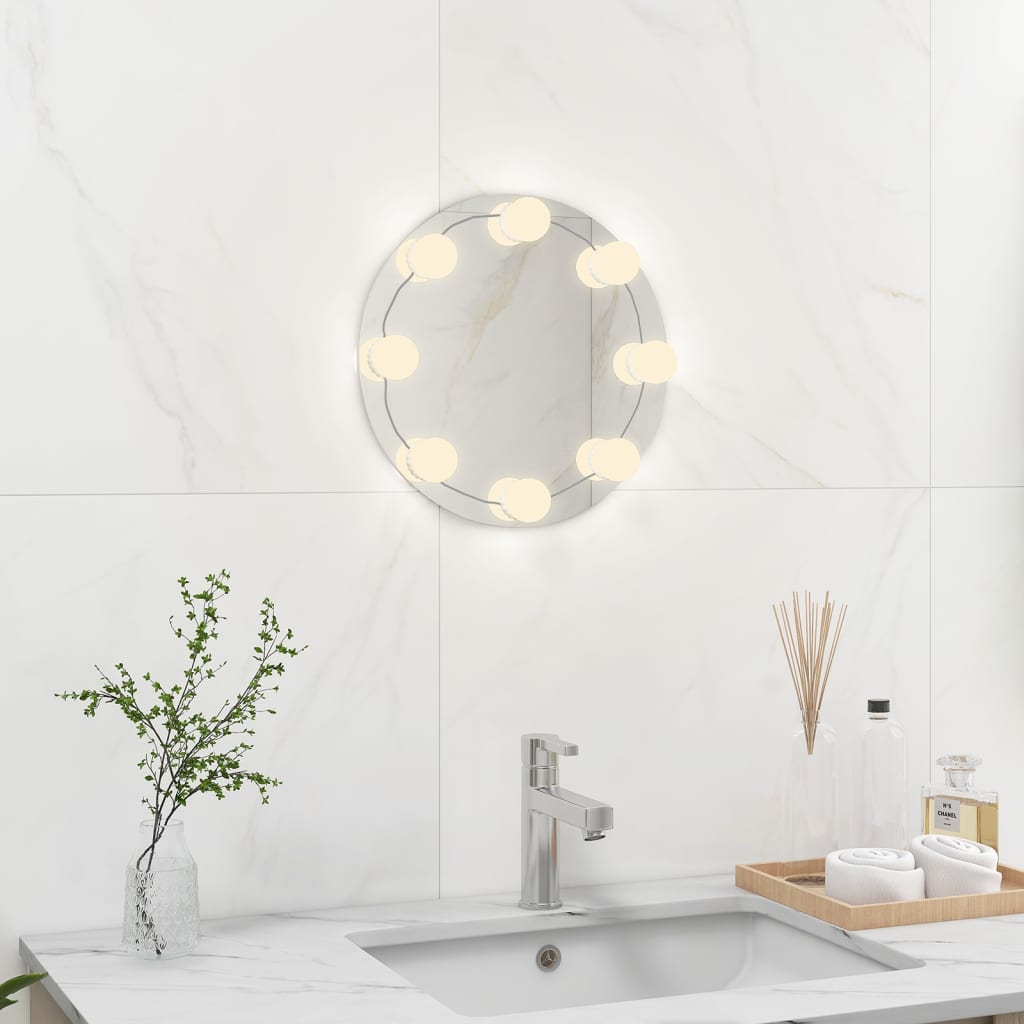 vidaXL Espejo de pared sin marco con luces LED redondo de vidrio