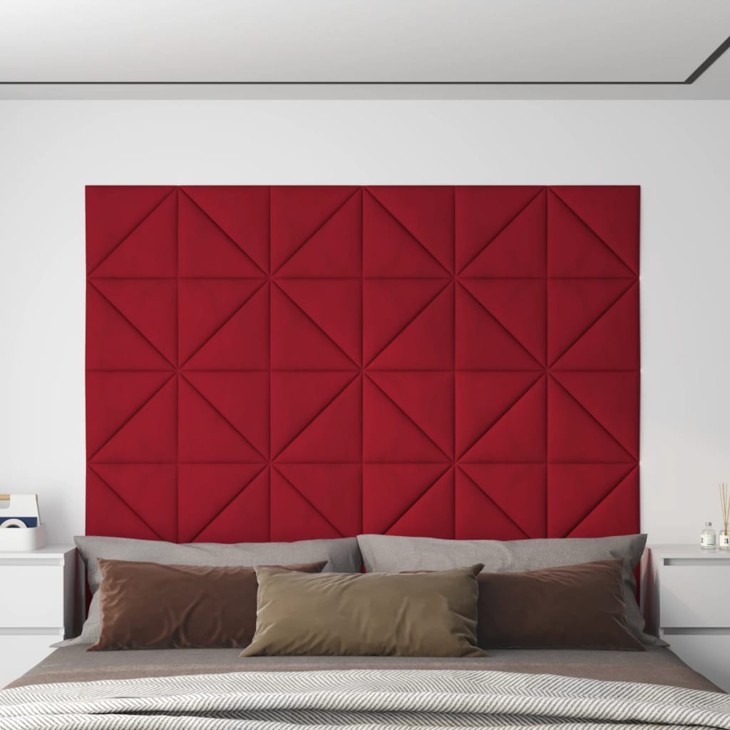vidaXL Paneles de pared 12 uds terciopelo rojo tinto 30x30 cm 0,54 m²