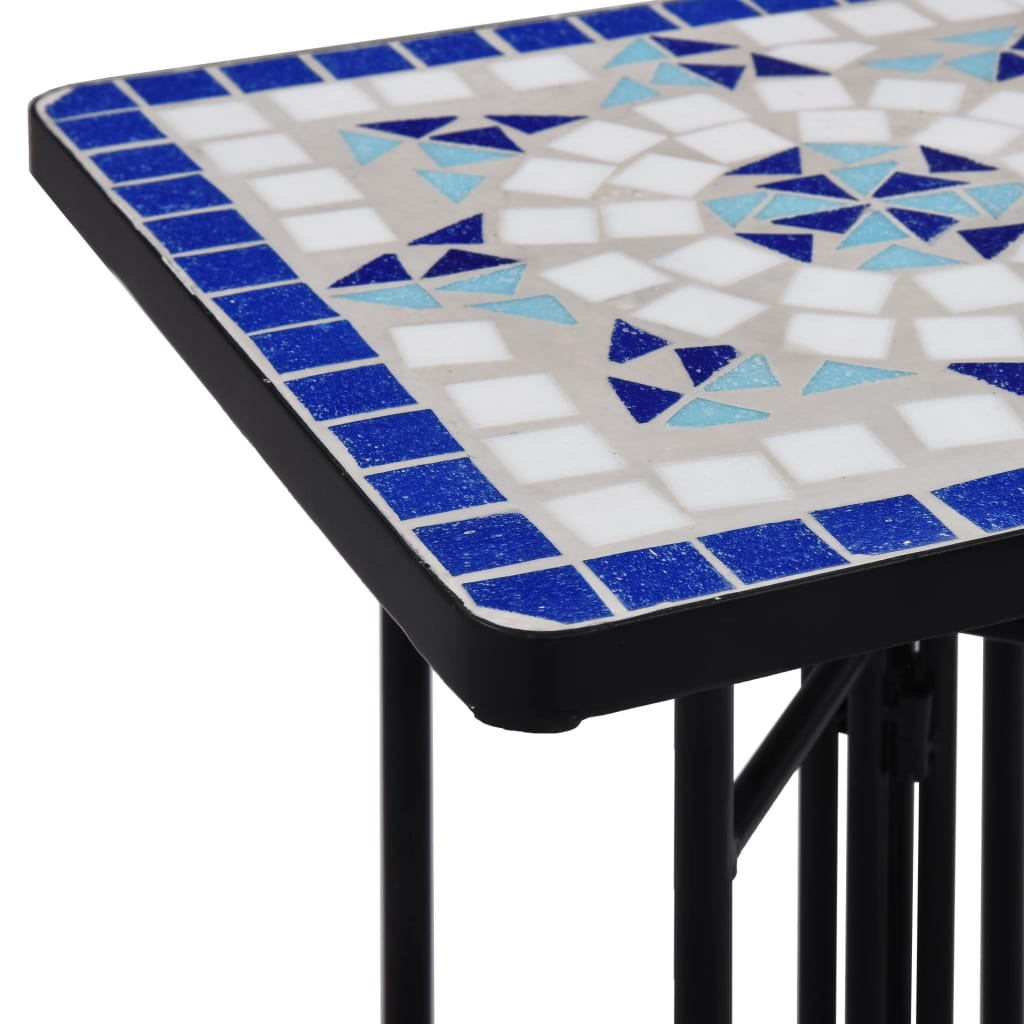 vidaXL Mesa auxiliar de mosaico cerámica azul y blanco