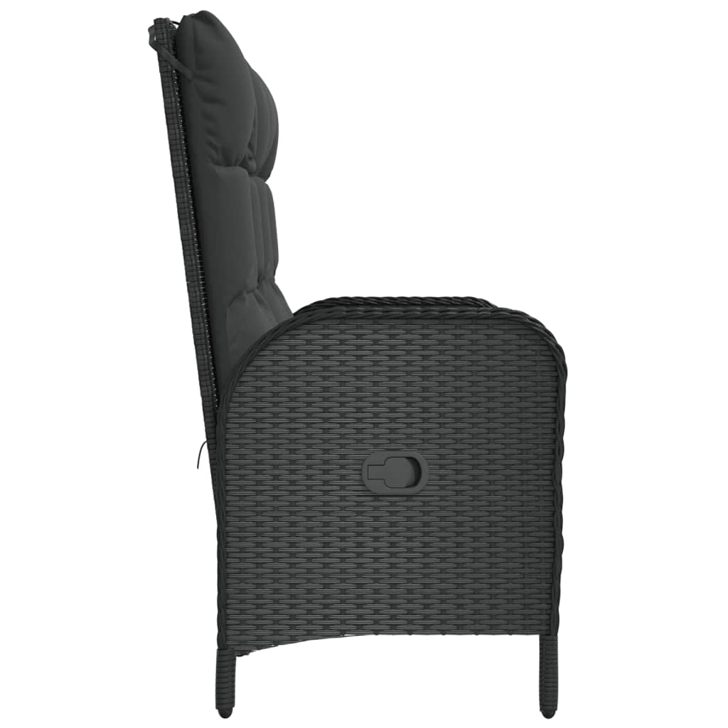 vidaXL Banco de jardín reclinable con cojines ratán PE negro 107 cm
