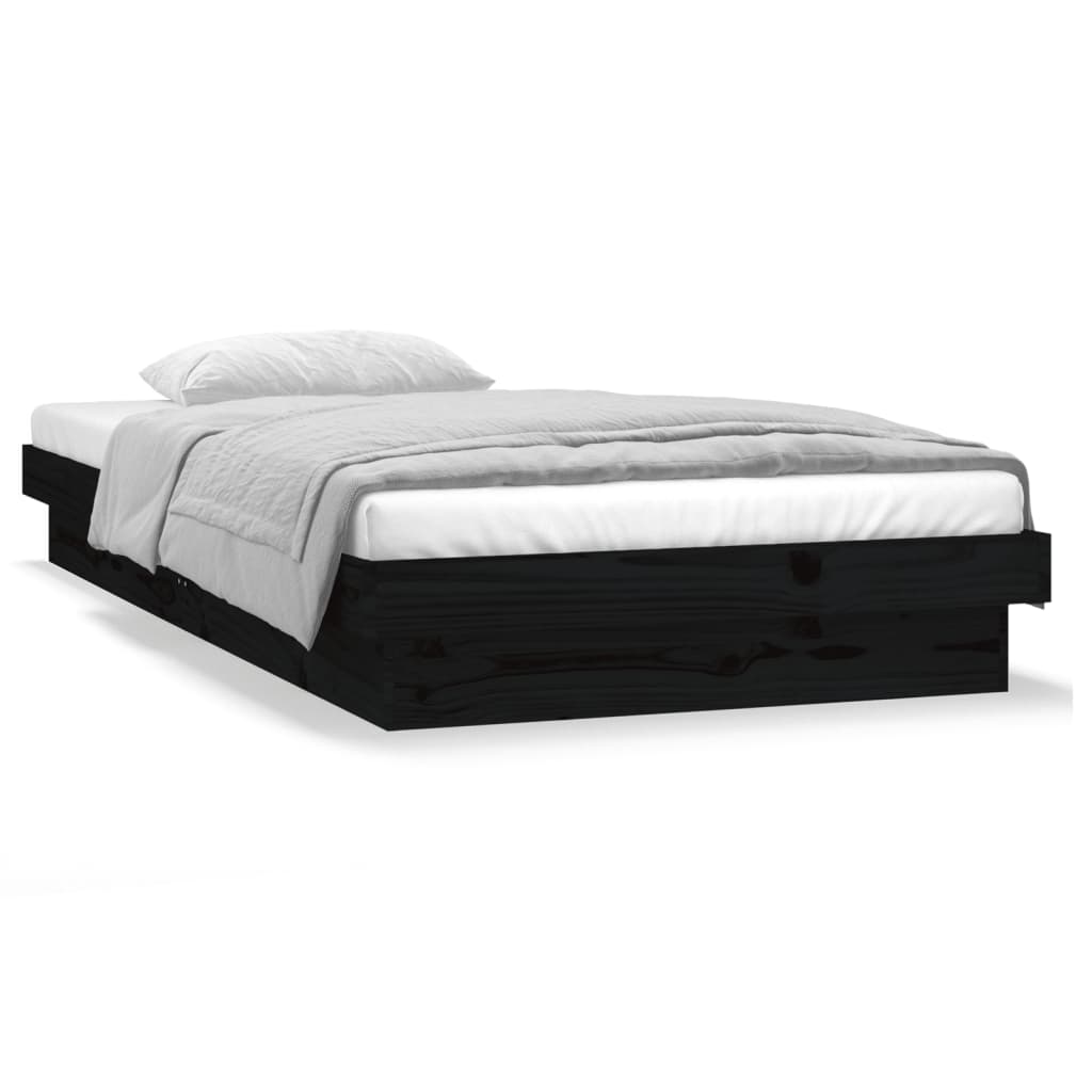 vidaXL Estructura de cama con LED madera maciza negro 100x200 cm