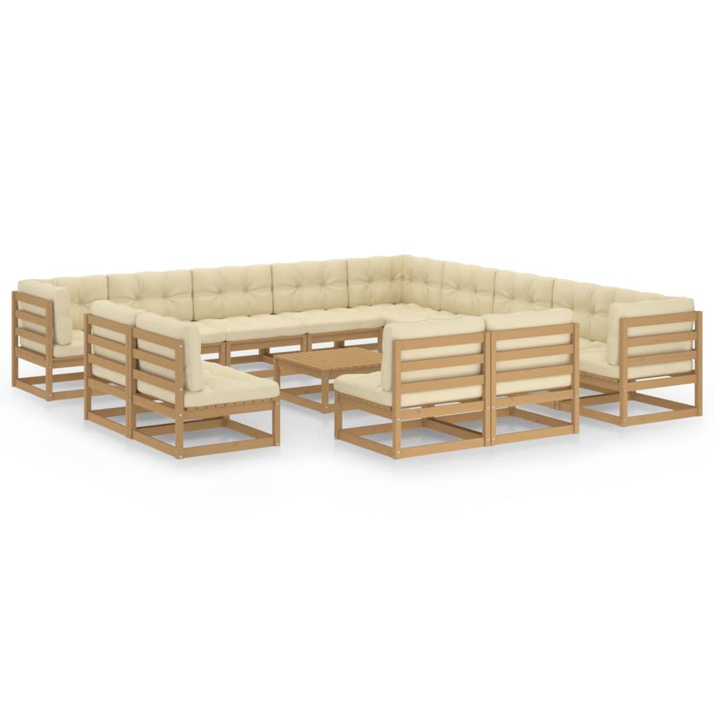 vidaXL Set de muebles de jardín 14 pzs cojines madera pino marrón miel