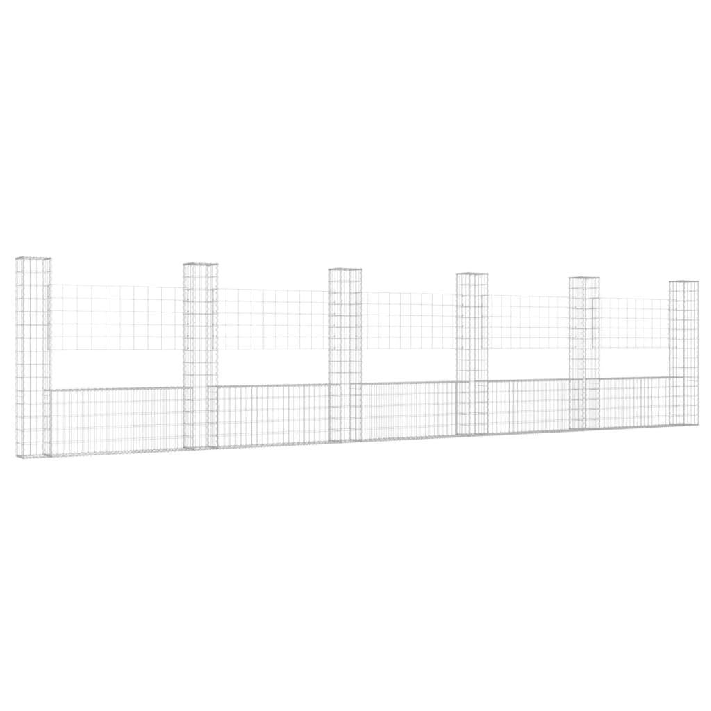 vidaXL Cesta de gaviones forma de U 6 postes de hierro 620x20x150 cm