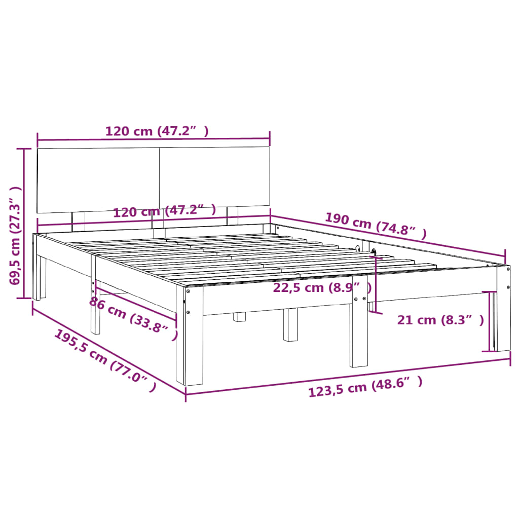 vidaXL Estructura de cama madera maciza negra 120x190 cm