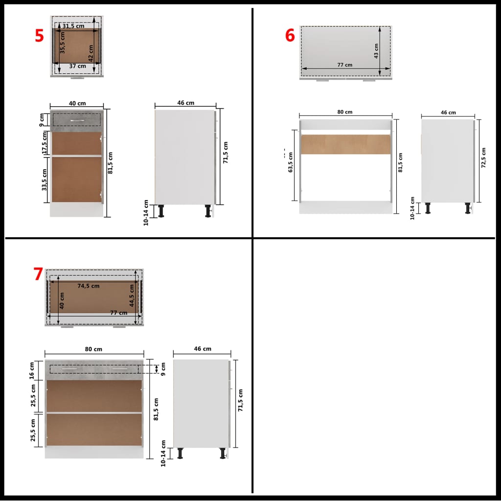 vidaXL Juego muebles de cocina 7 pzas madera ingeniería gris hormigón