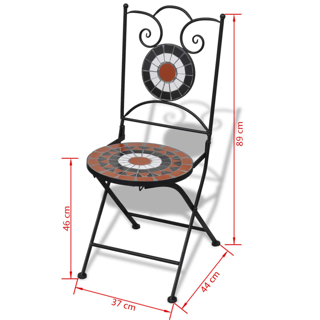 vidaXL Set mesa y sillas de jardín 3 pzas mosaico terracota y blanco