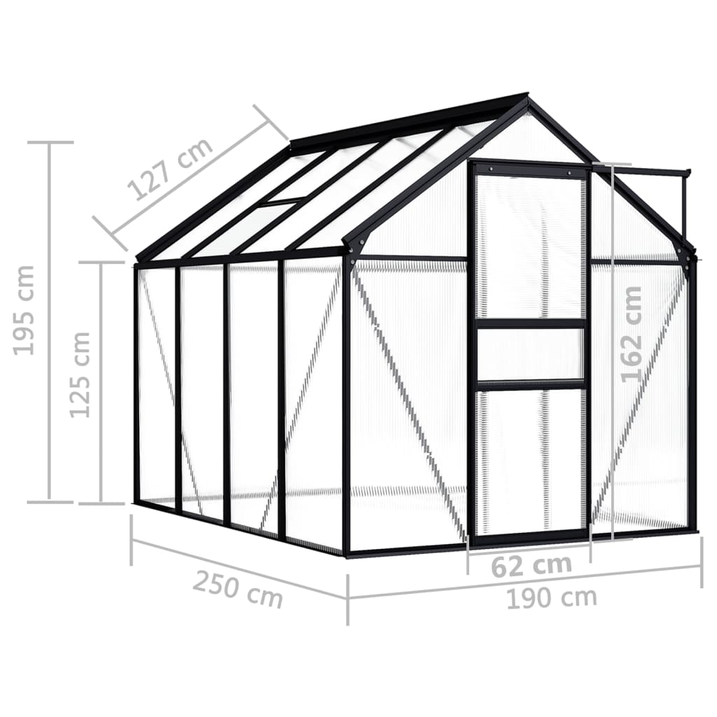 vidaXL Invernadero de aluminio gris antracita 4,75 m²