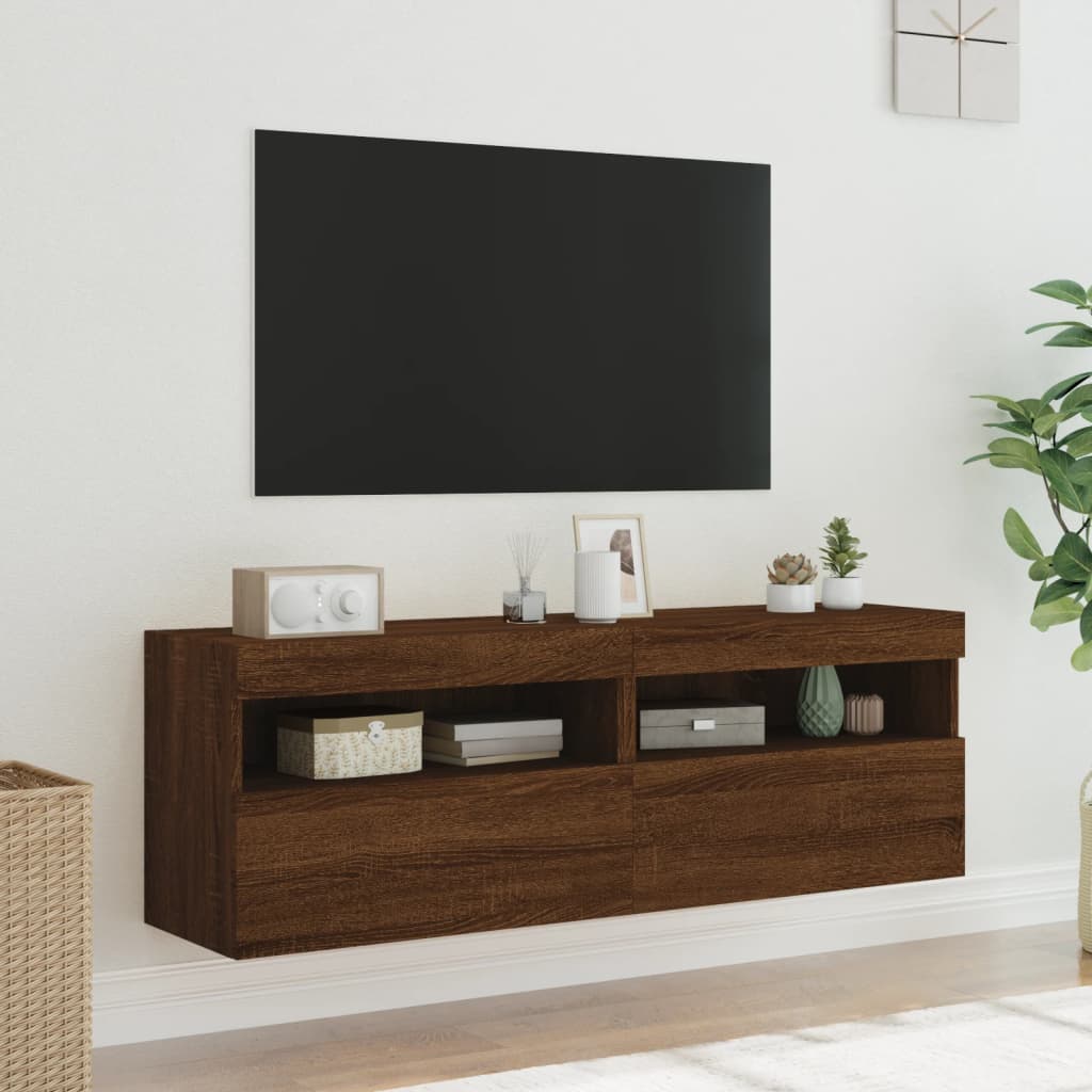 vidaXL Muebles TV de pared luces LED 2 uds roble marrón 60x30x40 cm