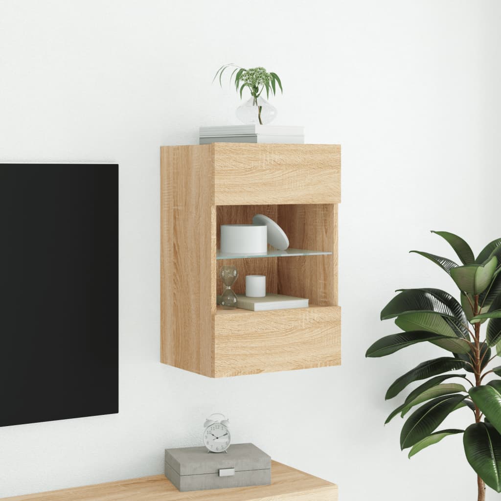 vidaXL Mueble de TV de pared con luces LED roble Sonoma 40x30x60,5 cm