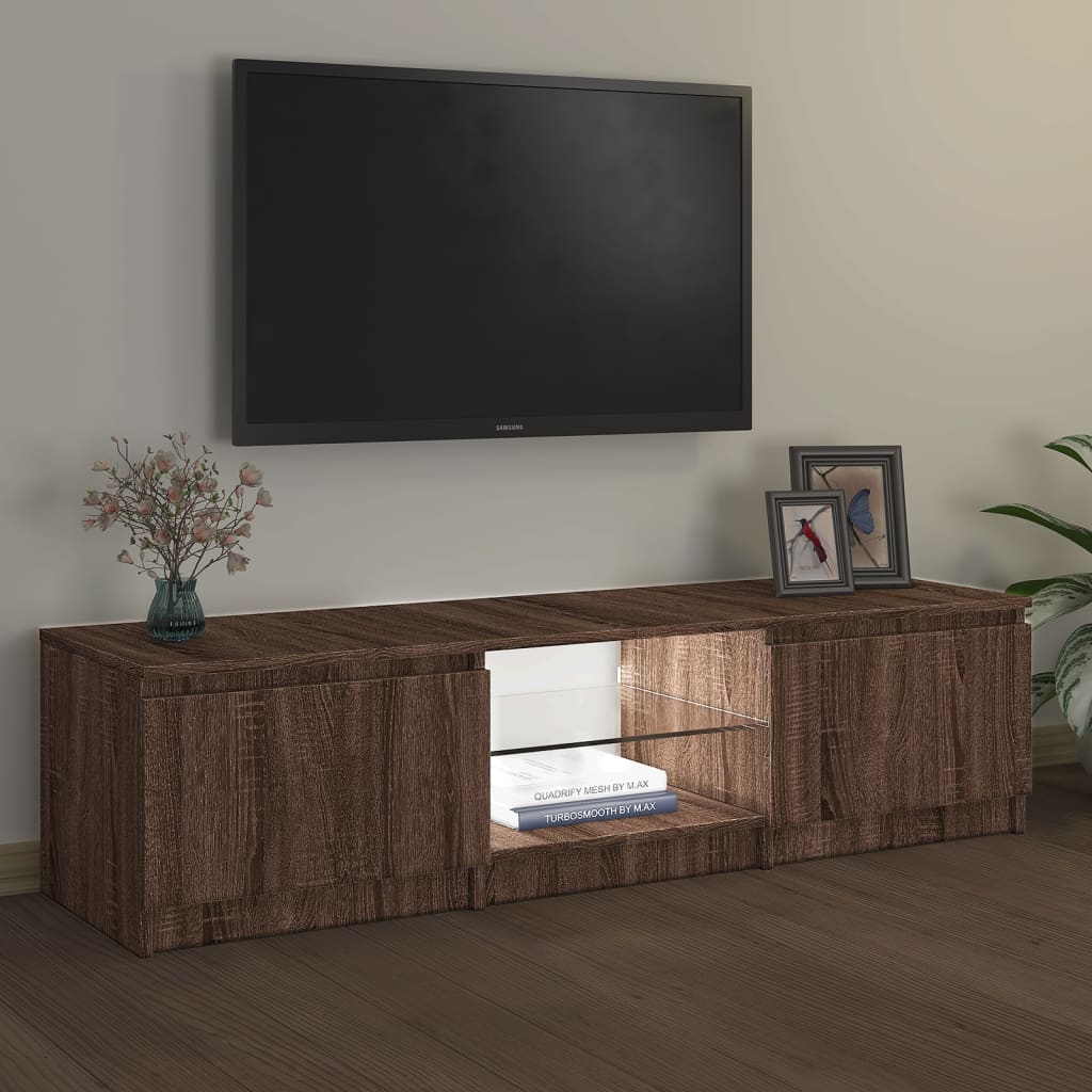 vidaXL Mueble de TV con luces LED marrón roble 140x40x35,5 cm