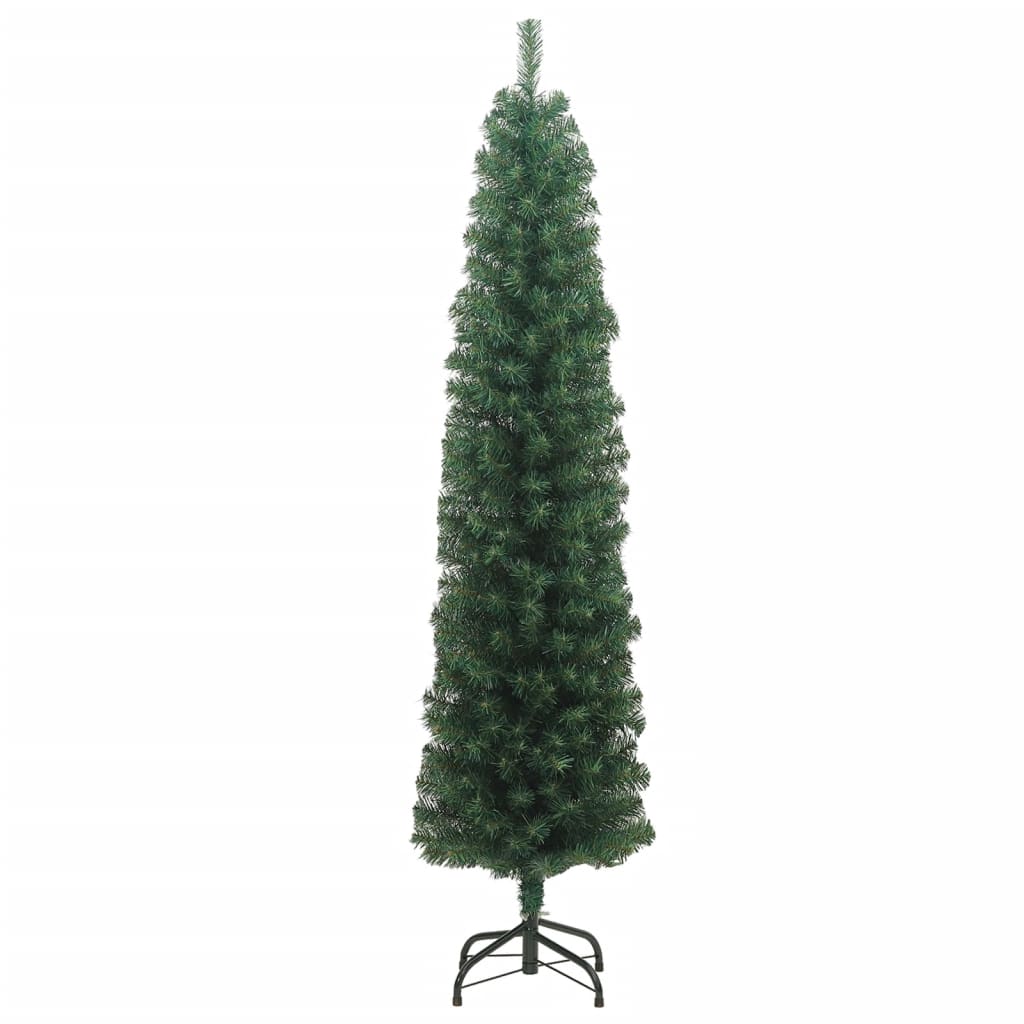 vidaXL Árbol de Navidad artificial delgado y soporte PVC verde 210 cm
