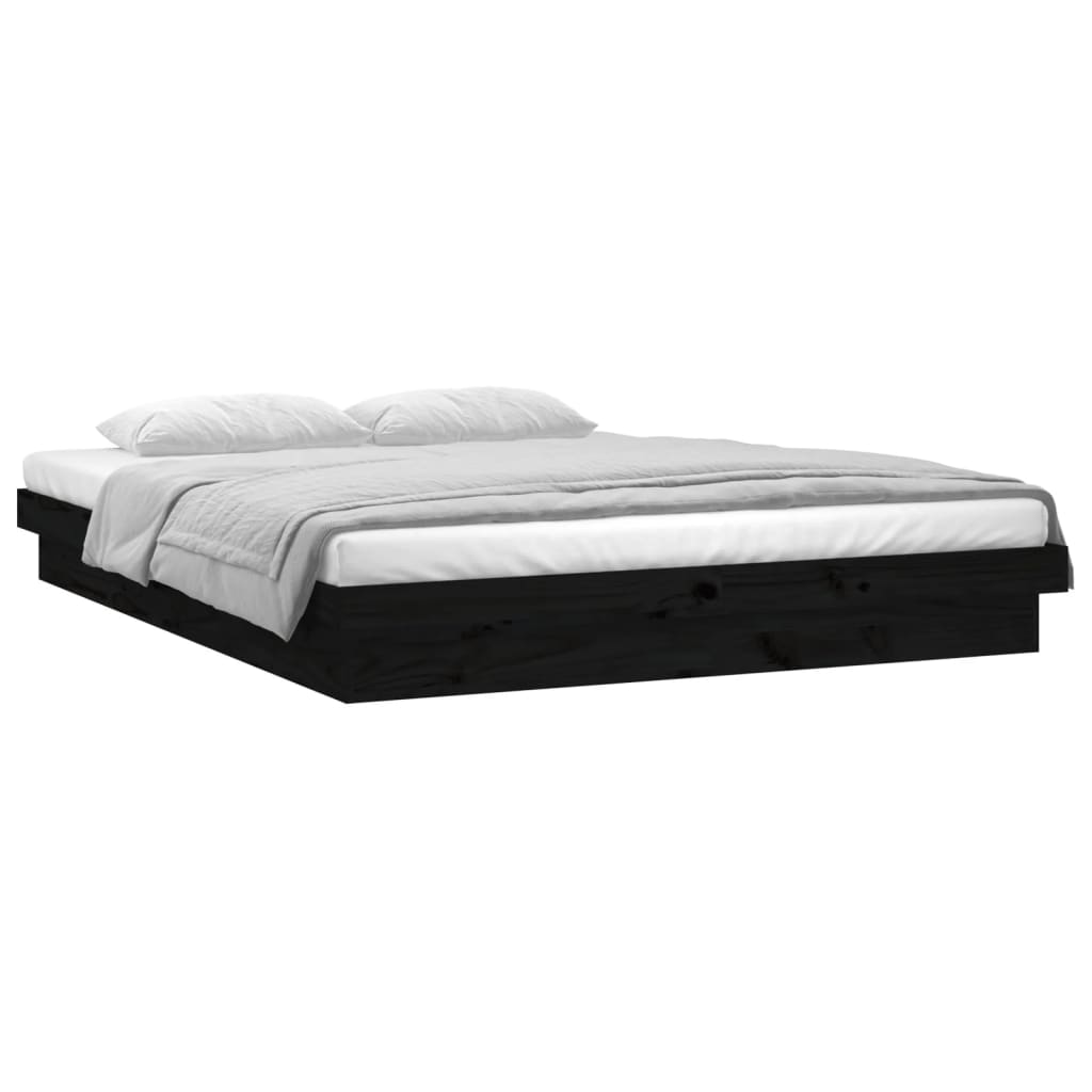 vidaXL Estructura de cama doble con LED madera maciza negra 120x190 cm