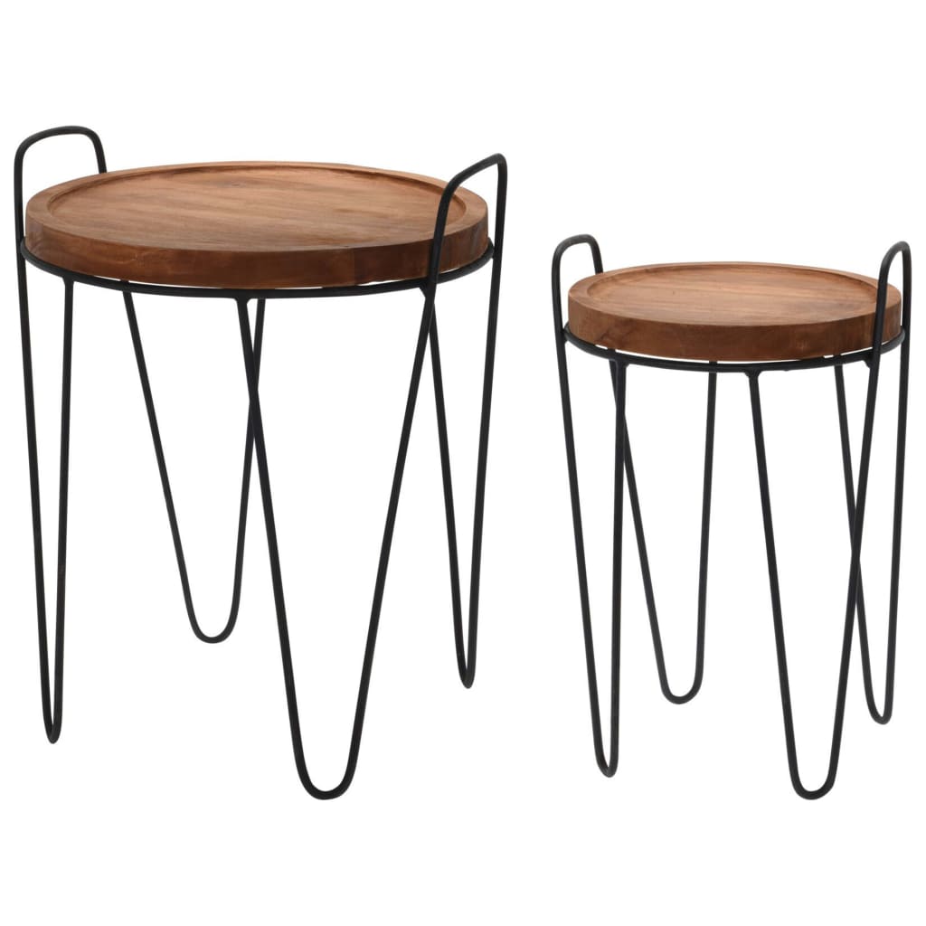 H&S Collection Juego de mesas auxiliares 2 piezas redondas madera de teca