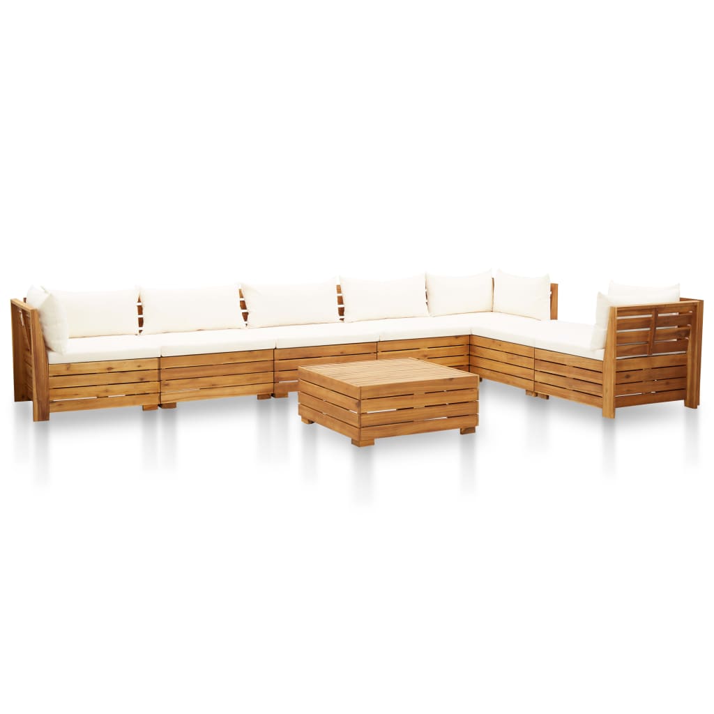 vidaXL Muebles de jardín 8 pzas y cojines madera acacia blanco crema