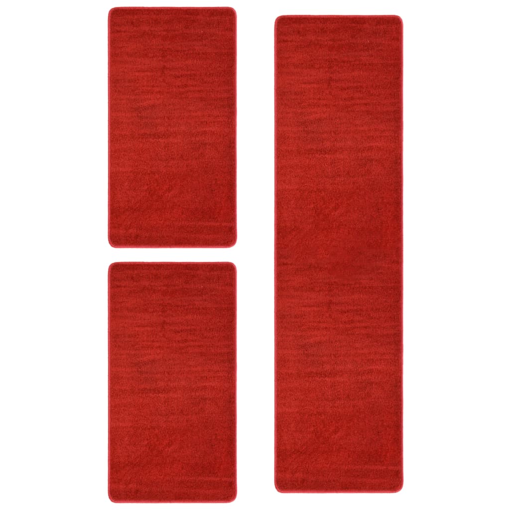 vidaXL Alfombras de dormitorio de pelo largo 3 piezas rojo