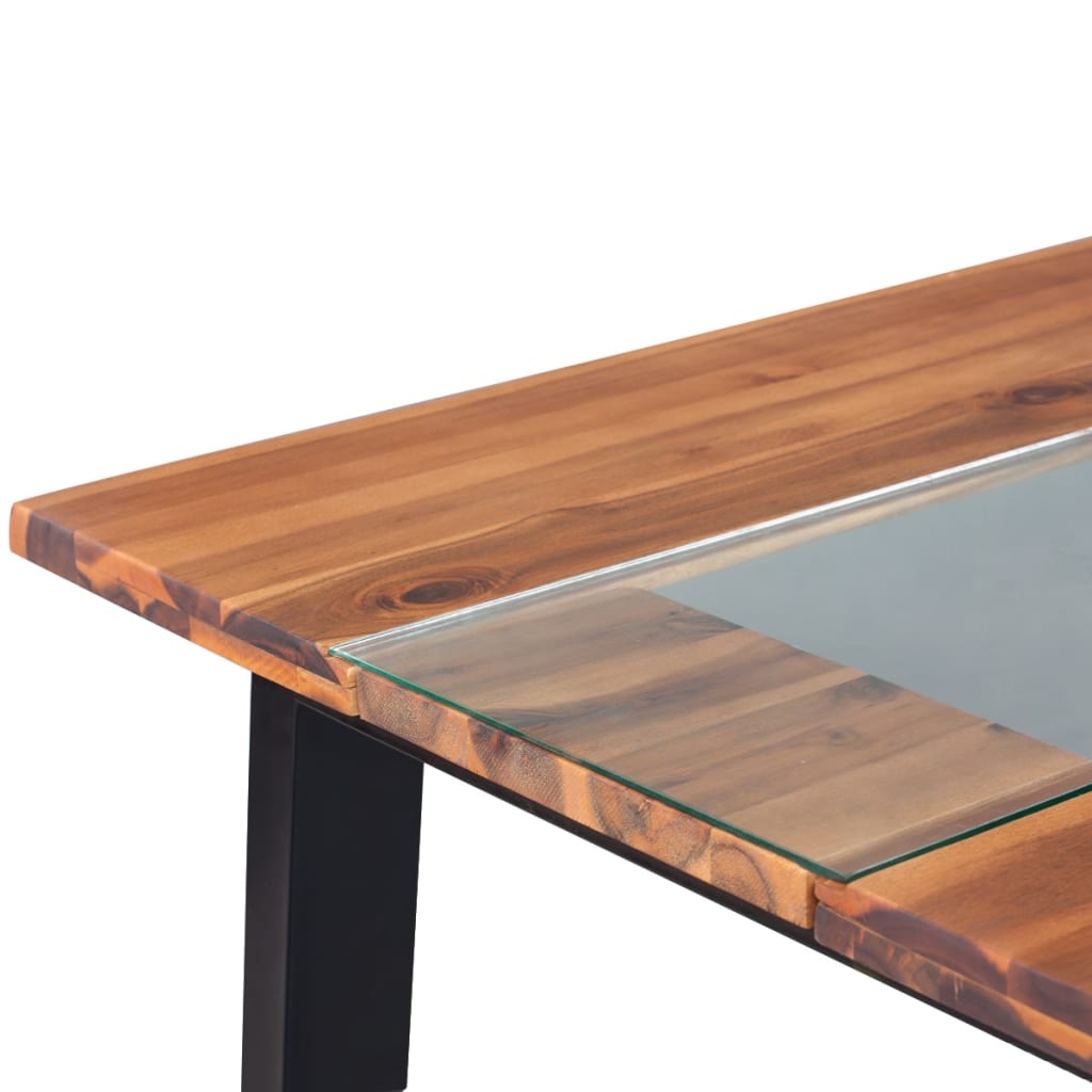 vidaXL Mesa de comedor madera acacia maciza y vidrio 180x90x75 cm