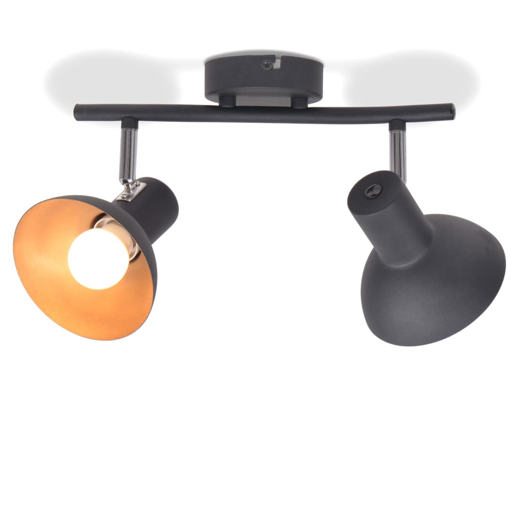 vidaXL Lámpara de techo para 2 bombillas E27 negra y dorada