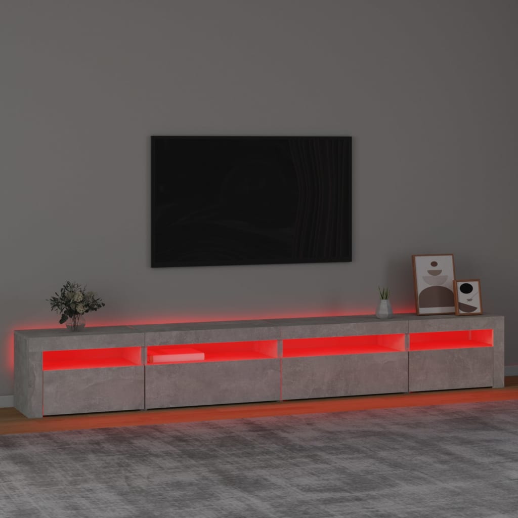 vidaXL Mueble de TV con luces LED gris hormigón 270x35x40 cm