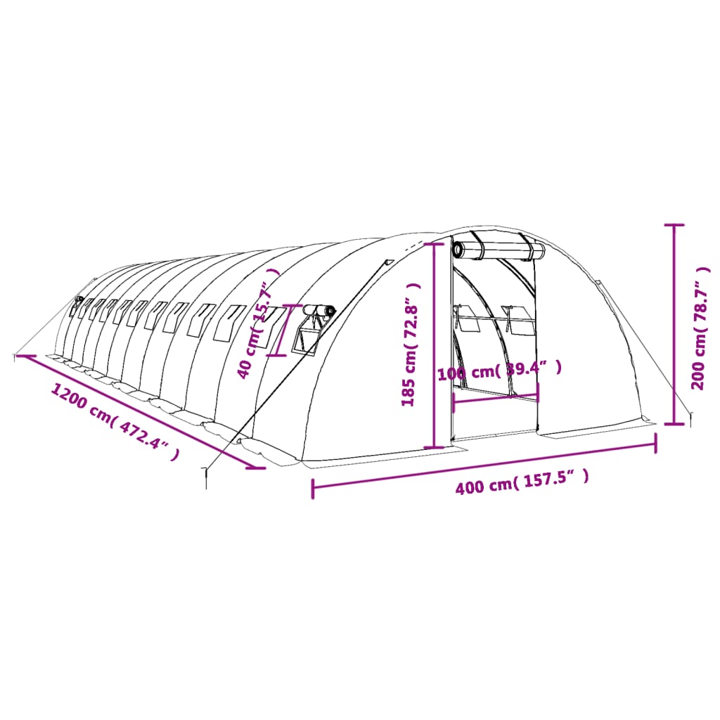 vidaXL Invernadero con estructura de acero verde 48 m² 12x4x2 m