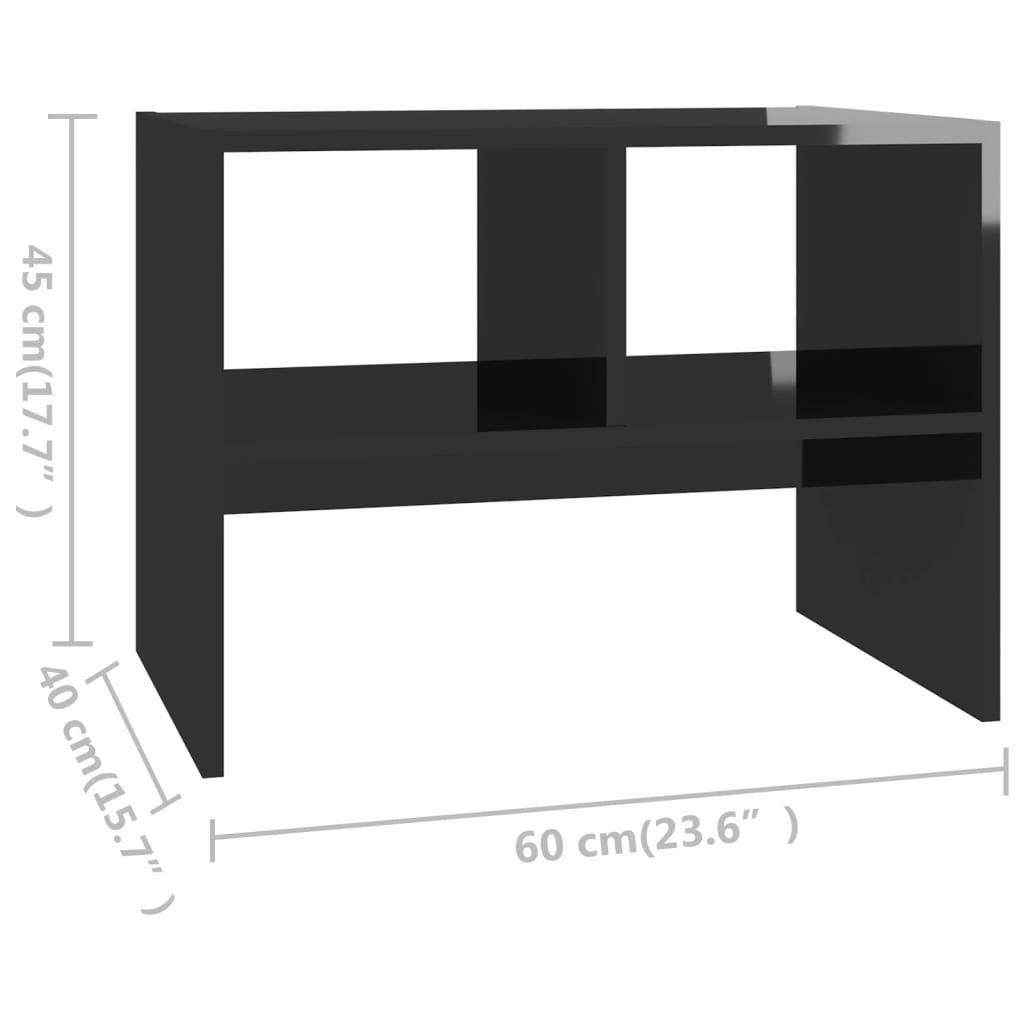 vidaXL Mesa auxiliar madera contrachapada negro brillante 60x40x45 cm