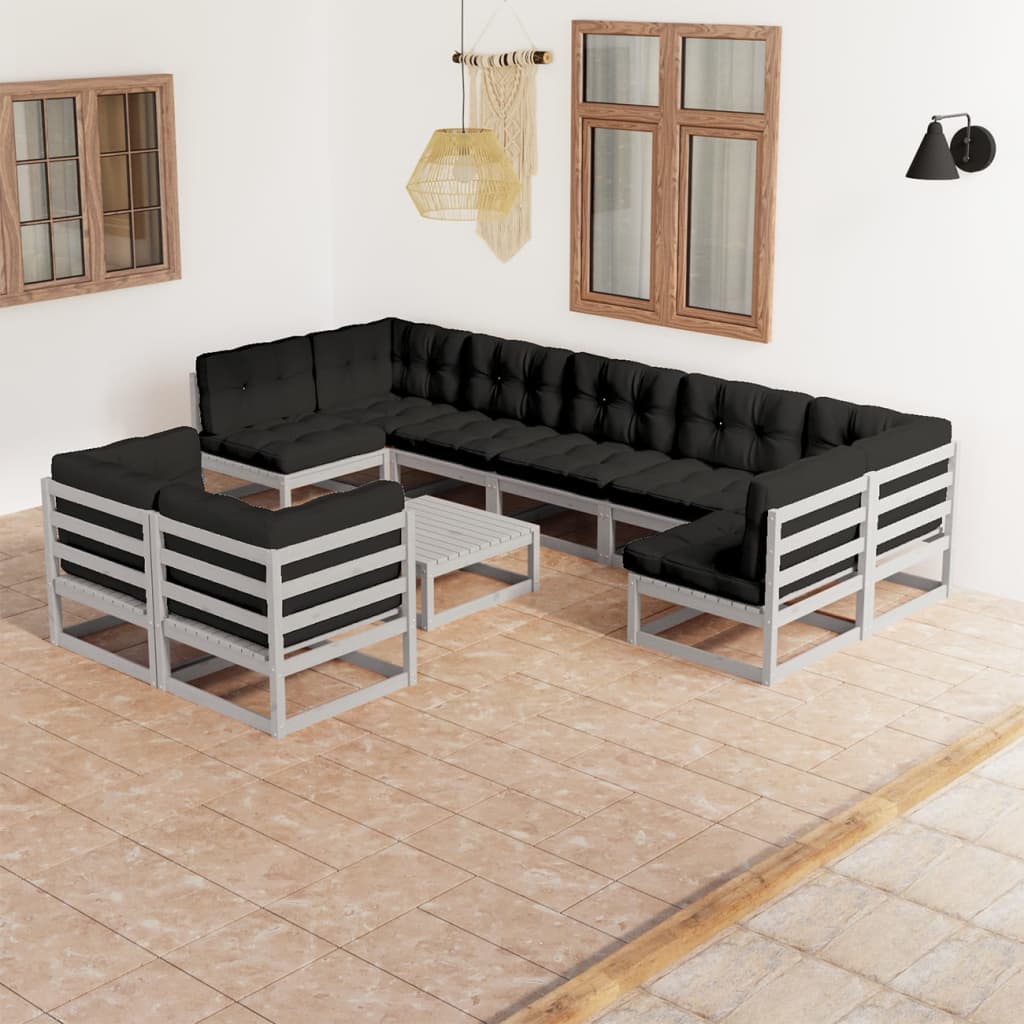 vidaXL Set de muebles de jardín 10 pzas con cojines madera pino gris