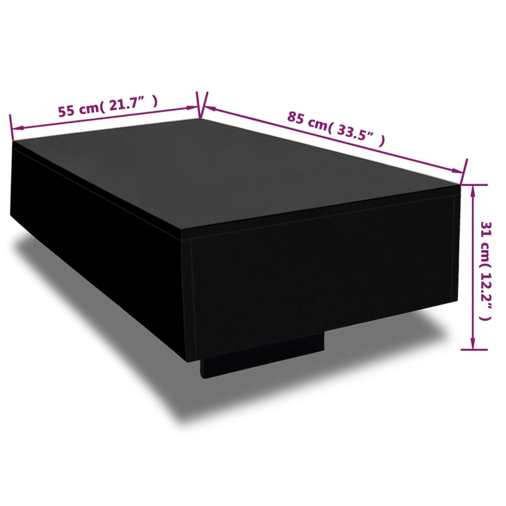 vidaXL Mesa de centro rectangular negra con brillo