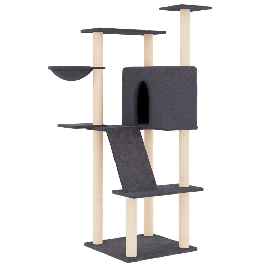 vidaXL Rascador para gatos con postes de sisal gris oscuro 143 cm