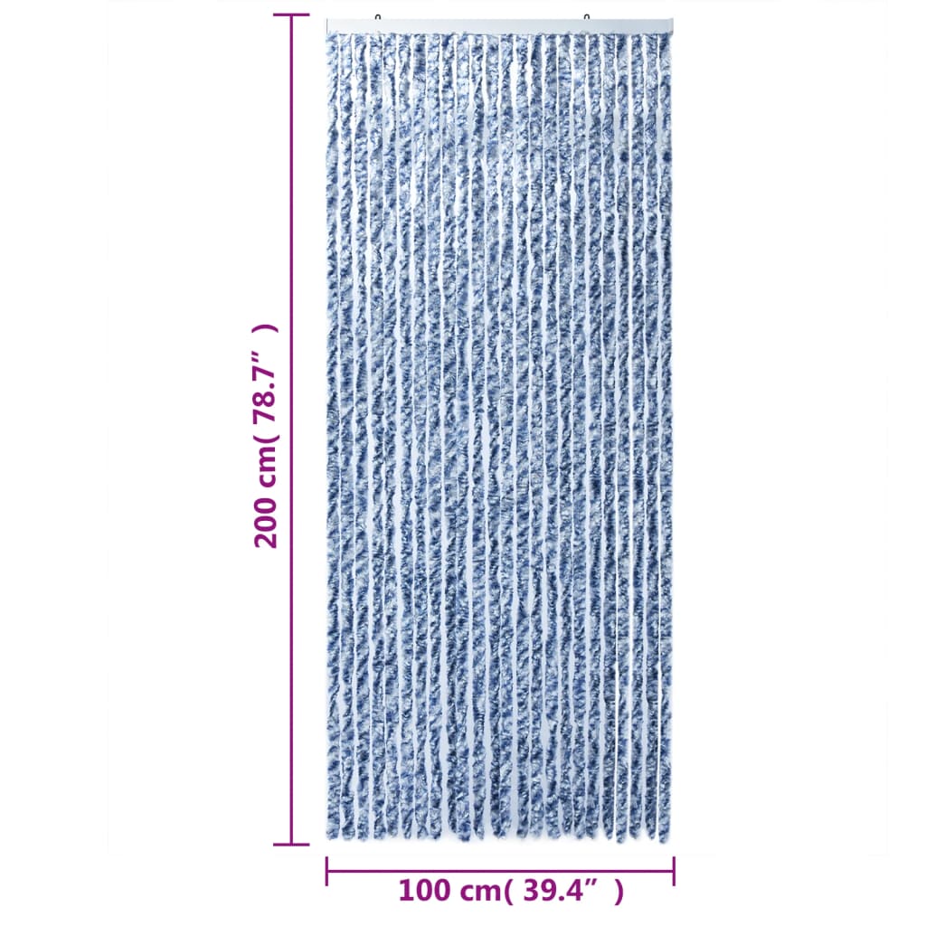 vidaXL Cortina antimoscas chenilla azul y blanco 100x200 cm