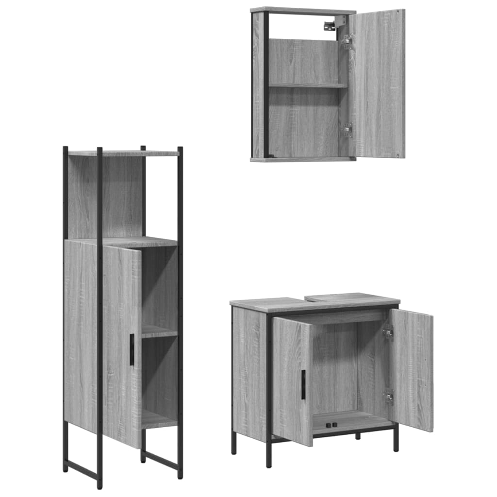 vidaXL Set de muebles de baño 3 pzas madera contrachapada gris sonoma