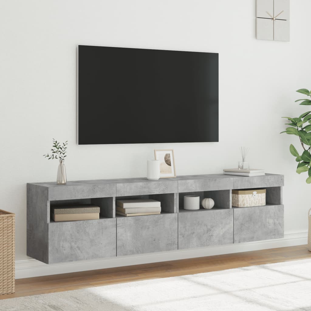 vidaXL Muebles TV de pared luces LED 2 uds gris hormigón 80x30x40 cm