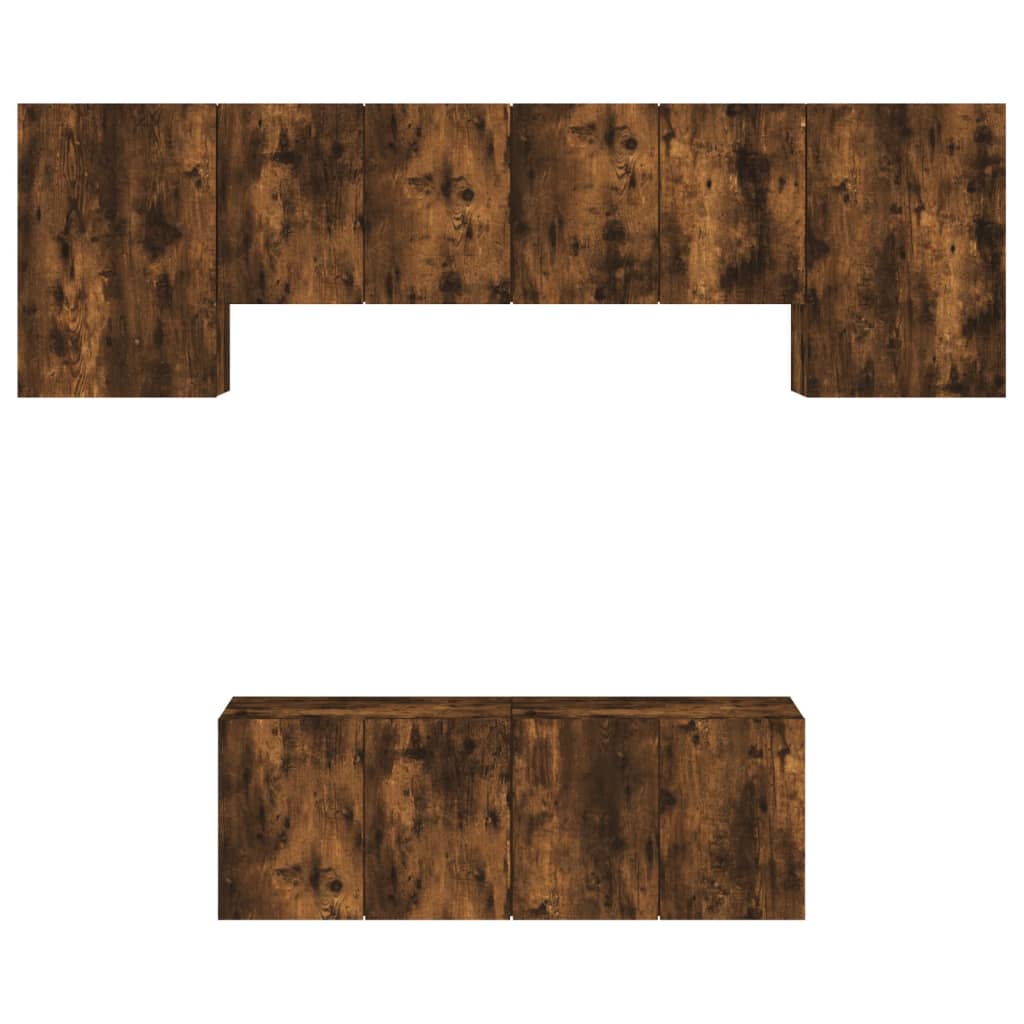 vidaXL Muebles de TV de pared 6 pzas madera ingeniería roble ahumado