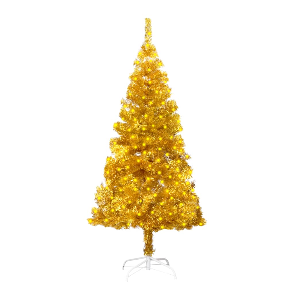 vidaXL Árbol de Navidad artificial con LED y soporte dorado PET 150 cm