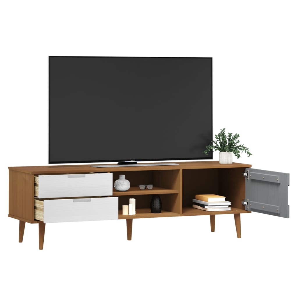 vidaXL Mueble de TV MOLDE madera maciza de pino marrón 158x40x49 cm
