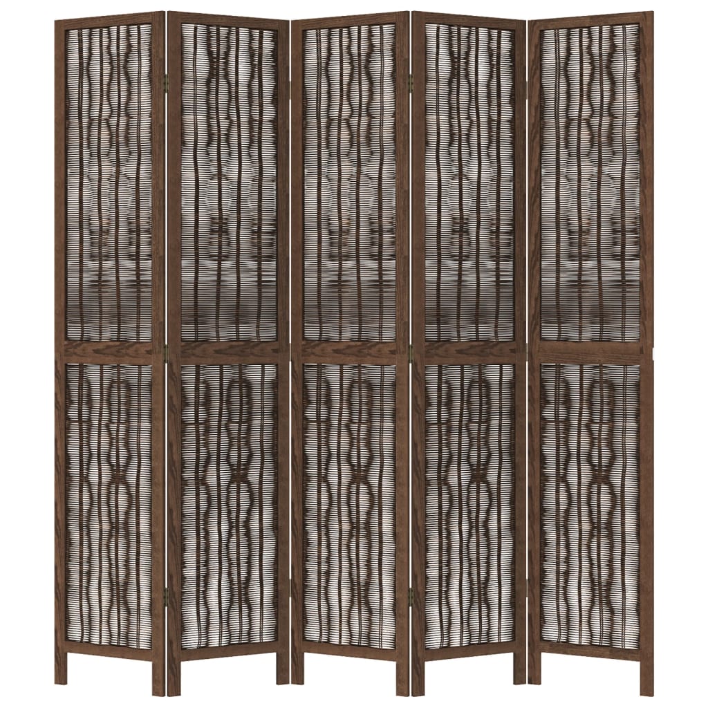 vidaXL Biombo separador de 5 paneles madera paulownia marrón oscuro