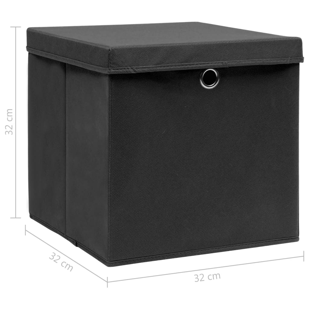 vidaXL Cajas de almacenaje con tapa 4 uds tela 32x32x32 cm negro